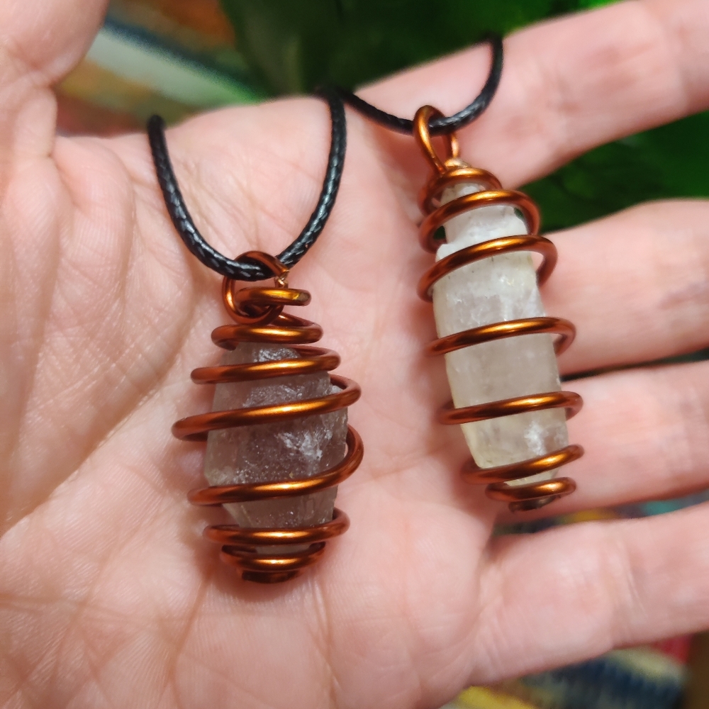 Two copper wrapped quart necklaces